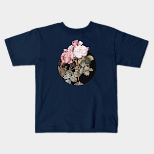 Vintage Pink Damask Rose Botanical Illustration on Circle Kids T-Shirt